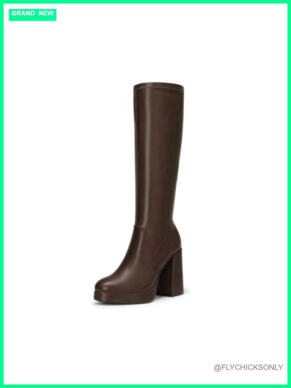 Women's Faux Leather Chunky Platform Knee High Boots Zip Up Block Heel